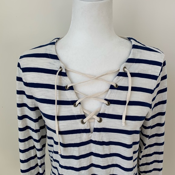 Old Navy Tall Blue & White Striped Lace Up Tunic - Picture 2 of 7